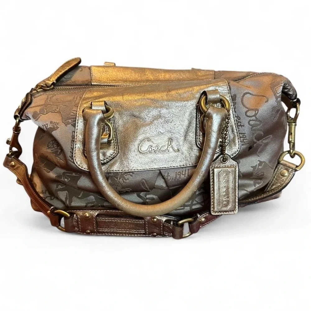 Coach Y2K 2010 Ashley Metallic gold Satchel with horse & carriage print